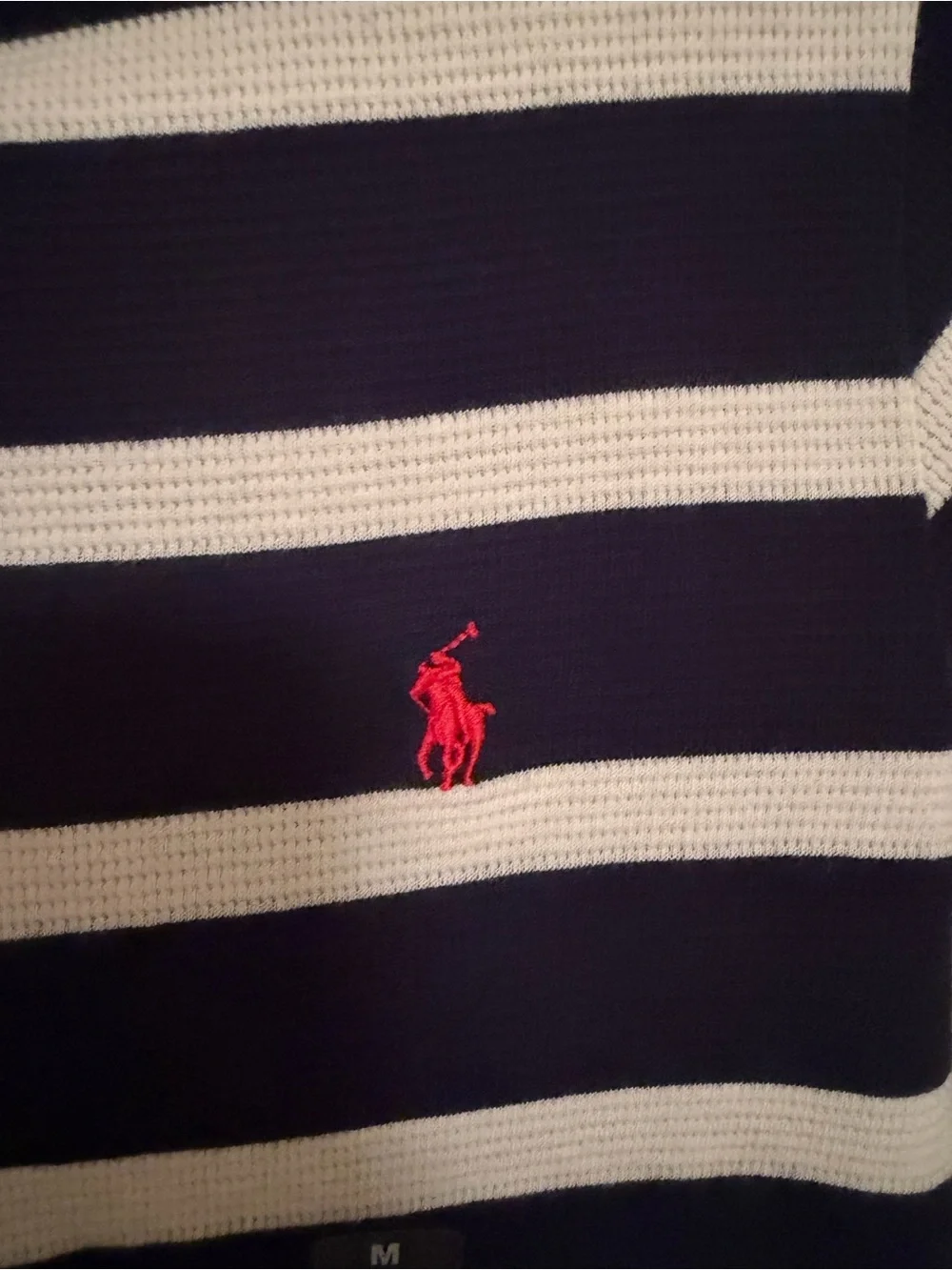 Ralph Lauren Navy, White Striped Long Sleeve waffle knit Tee